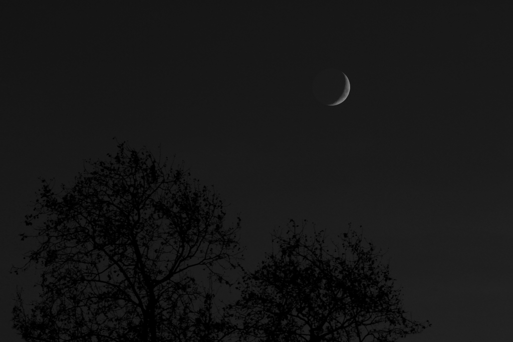 ... zunehmender Mond Der Mond in der Abenddämmerung
