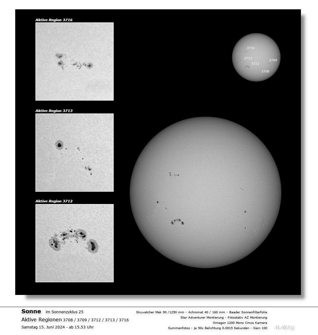 Sonnendarstellung bei 1250  und 160 mm  Brennweite