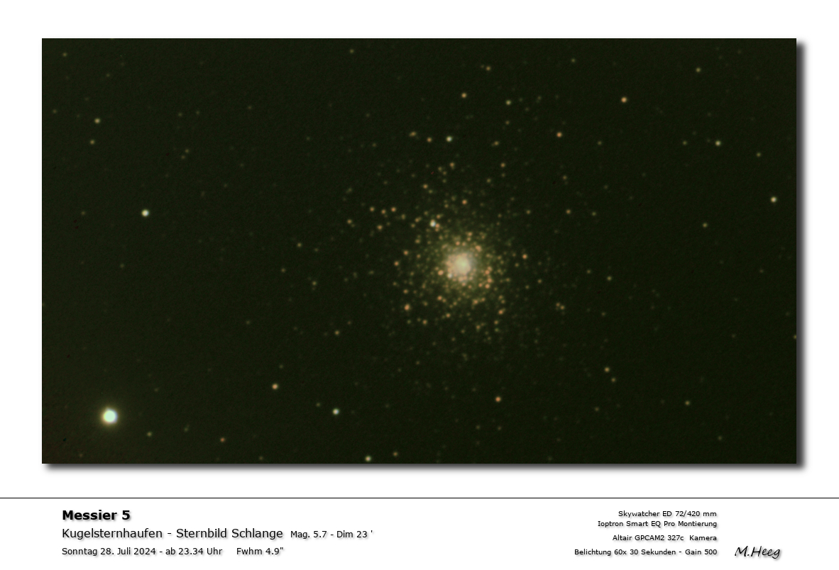 ... Kugelstenhaufen mit CMOS RGB Planetenkamera Kugelstenhaufen im Sternbild Schlange