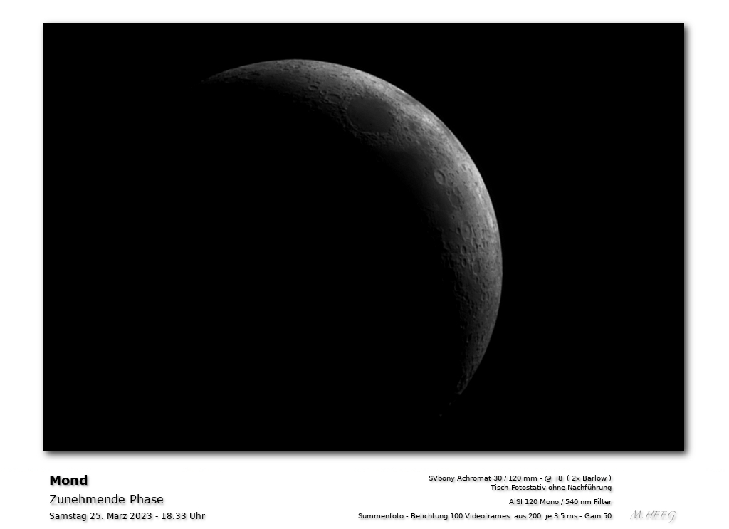 ...Mond mit Eigenbaurefraktror Ein schmaler Mond :-)