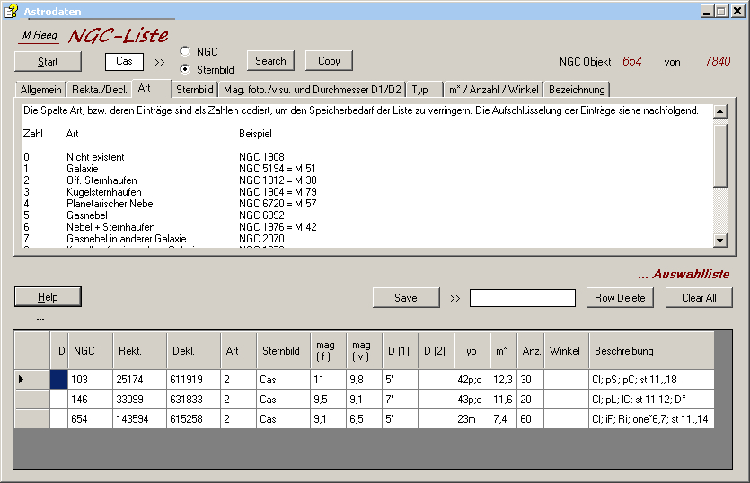 ...NGC - Objektliste NGC Software 2