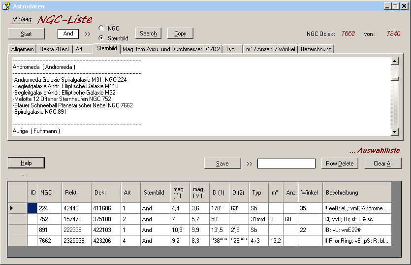 ...NGC - Objektliste NGC Software 3